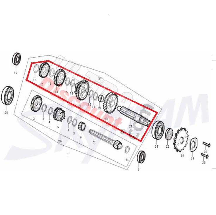 Arbre auxilliaire pour moteur 50-125cc pour Trex Skyteam, Pièces Trex Skyteam Arbre auxilliaire pour moteur 50-125cc pour Trex Skyteam, Pièces Trex Skyteam