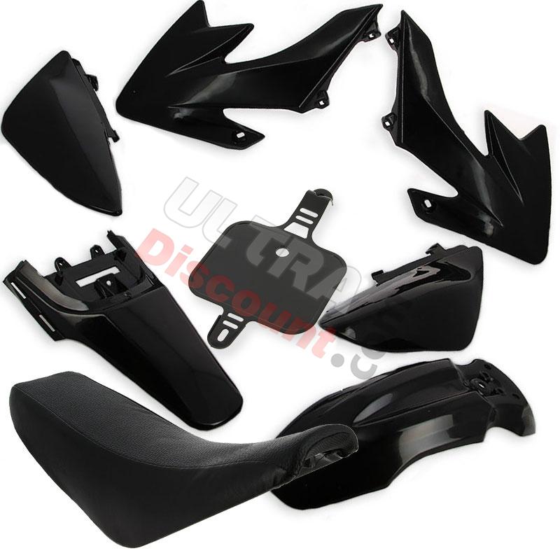 Carenage Noir adaptable sur Dirt bike CRZ + selle, Pieces Dirt Bike