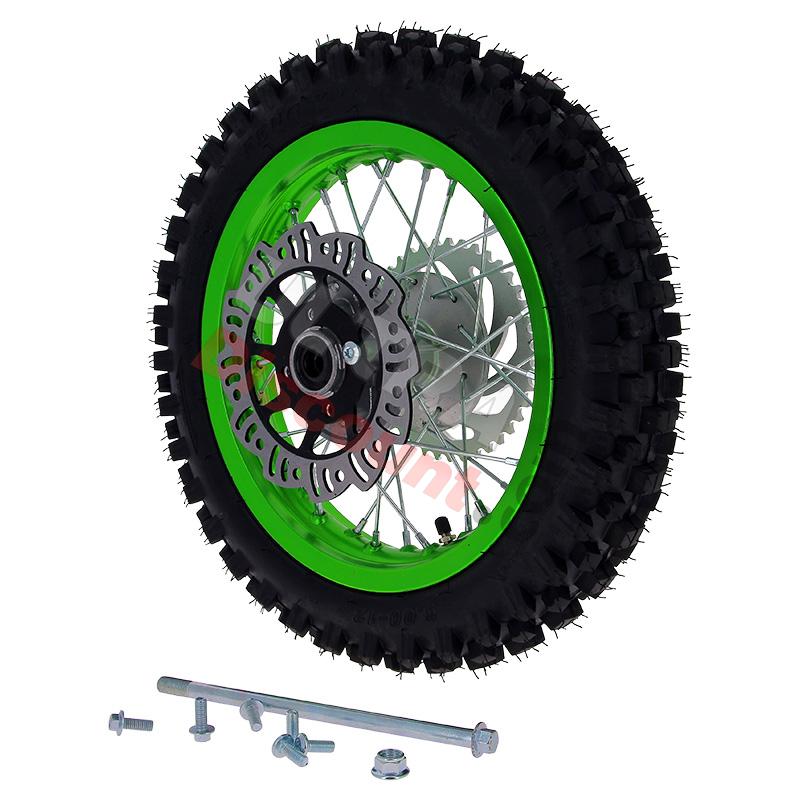 Roue Arrière Complète 12'' Verte avec Crampons 12mm pour Dirt Bike AGB27, Pieces Dirt Bike