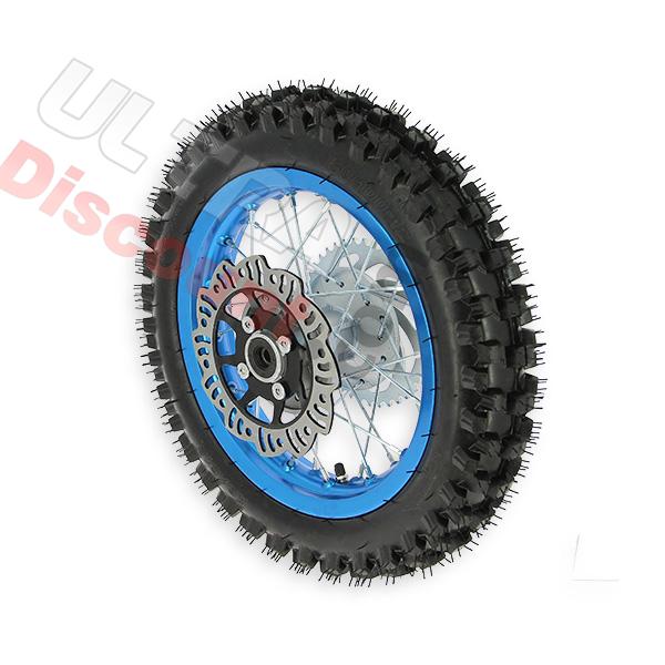Roue Arrière Complète 12'' Bleue avec Crampons 12mm pour Dirt Bike AGB27, Pieces Dirt Bike