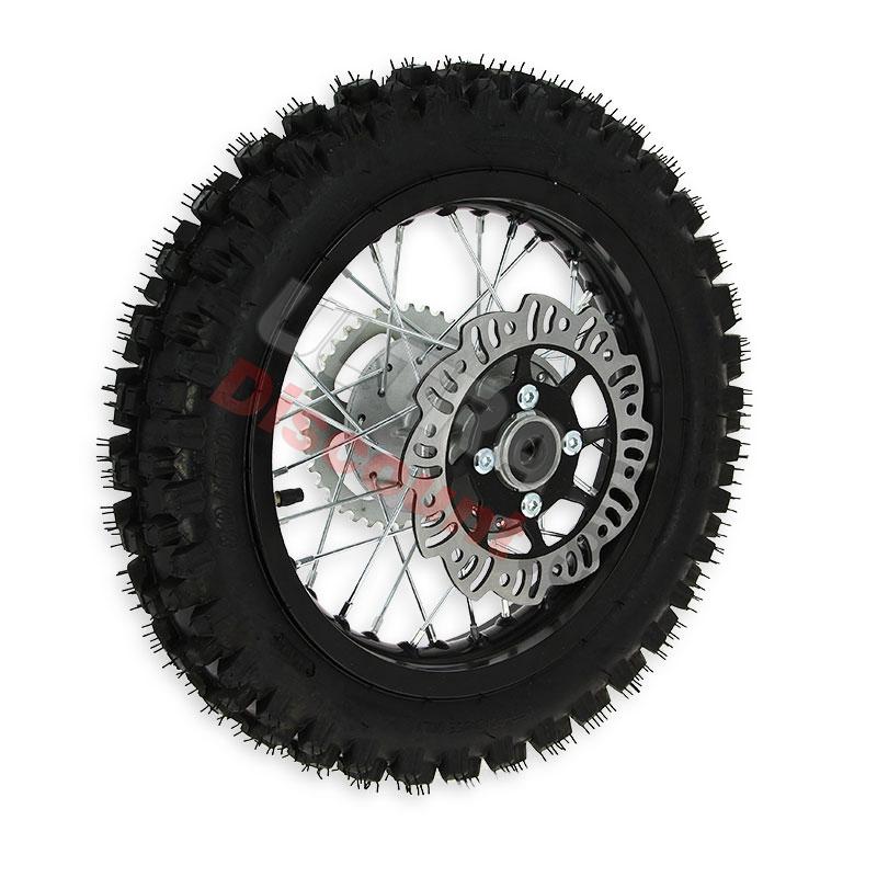 Roue Arrière Complète 12'' Noire avec Crampons 12mm pour Dirt Bike AGB27, Pieces Dirt Bike