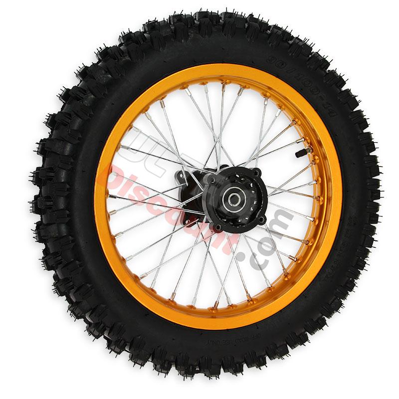 Roue Arrière Complète 14'' Or pour Dirt Bike AGB30, Pieces Dirt Bike Roue Arrière Complète 14'' Or pour Dirt Bike AGB30, Pieces Dirt Bike