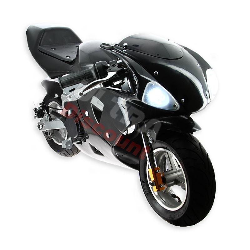 Pocket Bike 49cc noir avec optique avant, Pièces Pocket Bike