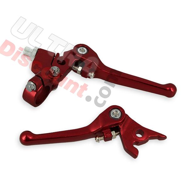 Paire de levier Dirt Bike en aluminium (Rouge), Pieces Dirt Bike