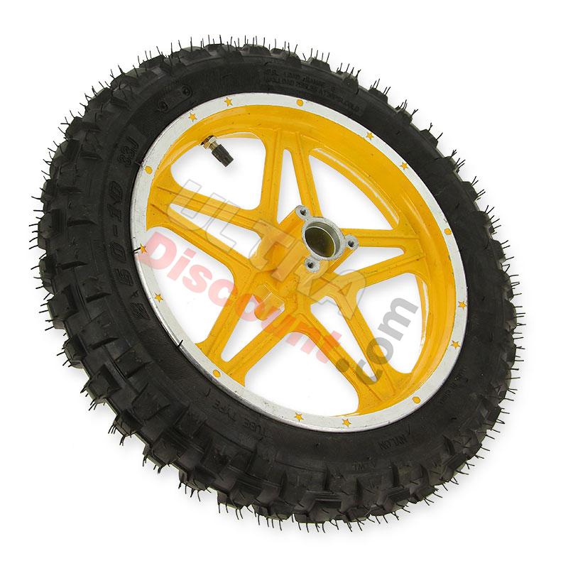 Roue arrière complète jaune pocket bike Cross (10'', type 1 ), Pièces Pocket Cross Roue arrière complète jaune pocket bike Cross (10'', type 1 ), Pièces Pocket Cross