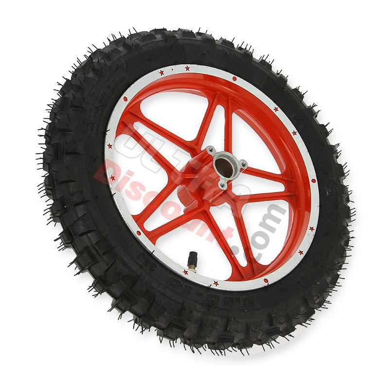 Roue arrière complète rouge pocket bike Cross (10'', type 1 ), Pieces Dirt Nitro