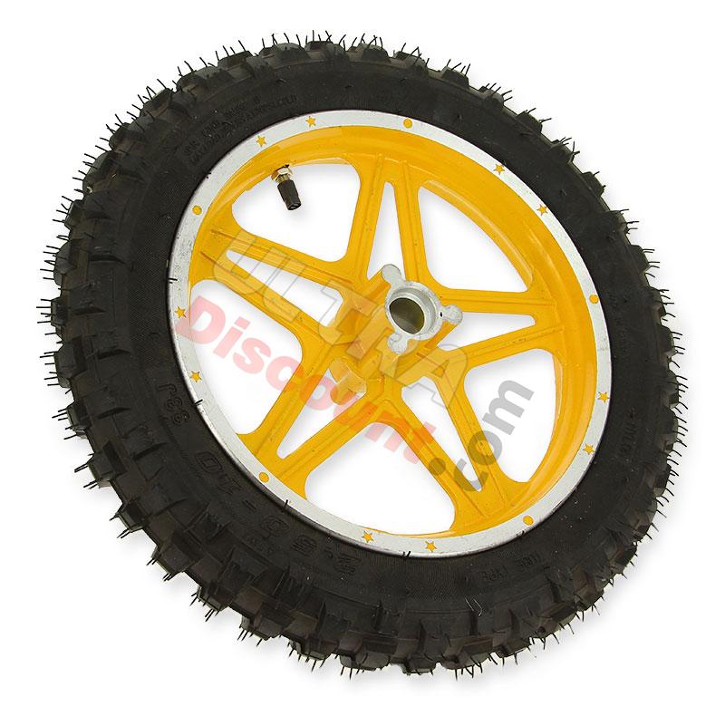 Roue avant complète jaune pocket bike Cross (10'', type 1 ), Pièces Pocket Cross Roue avant complète jaune pocket bike Cross (10'', type 1 ), Pièces Pocket Cross