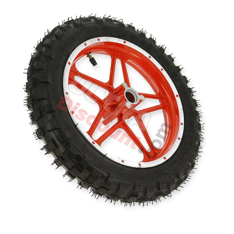 Roue avant complète rouge pocket bike Cross (10'', type 1 ), Pièces Pocket Cross