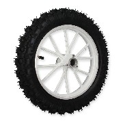 Roue arrière complète blanche pocket bike Cross (10'', type 2)