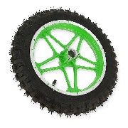 Roue arrière complète verte pocket bike Cross (10'', type 1 )